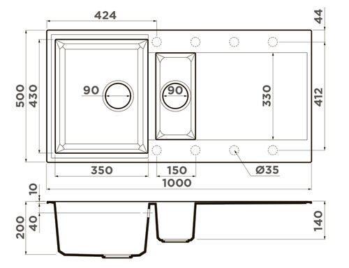 Мойка Omoikiri Sakaime 100-2-BL Tetogranit/черный 4993892